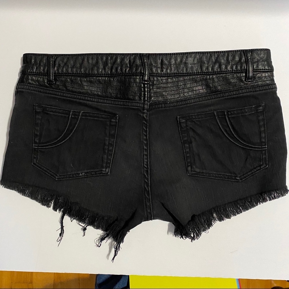Maje Black Denim Jean Leather Shorts Grunge Moto Biker Distressed Mobwife - Picture 5 of 8